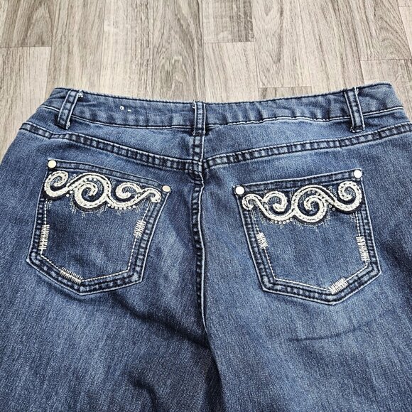 Christopher & Banks Jeans Womens 12P Blue Embellished Pockets Straight Leg Denim - Picture 4 of 14